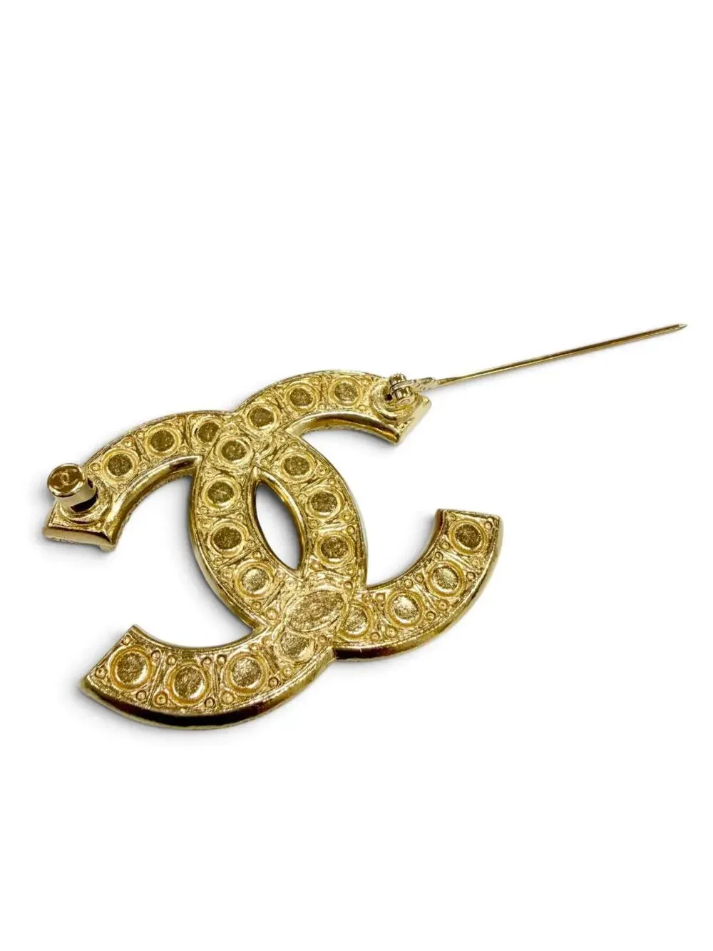 Chanel Cc Logo Brooch Gold-Tone Metal #343250C12B